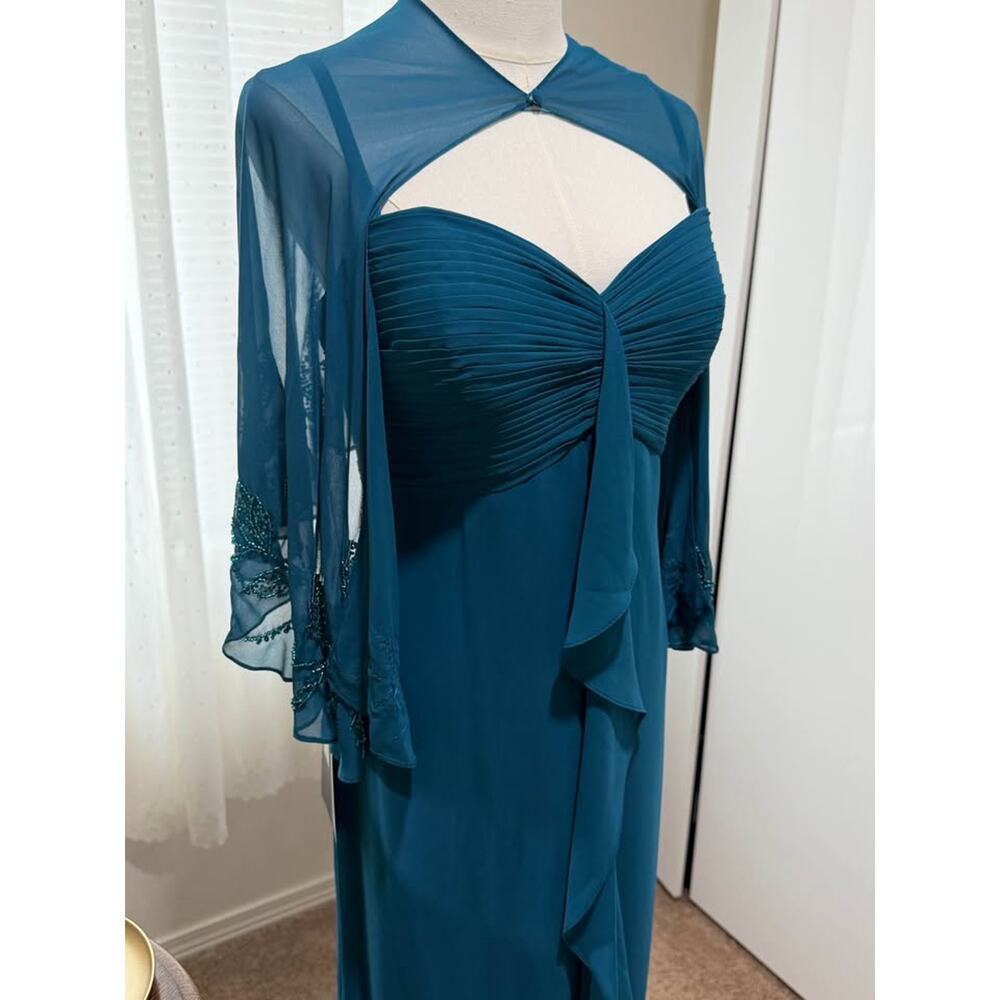 MGNY Teal Formal Gown Size 12 – Elegant Beaded Sleeve Dress ✨ NWT